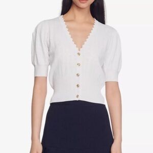 SANDRO Passiflore Puff-Sleeve Knit Cardigan Blouse Off White Size 2 (Small)